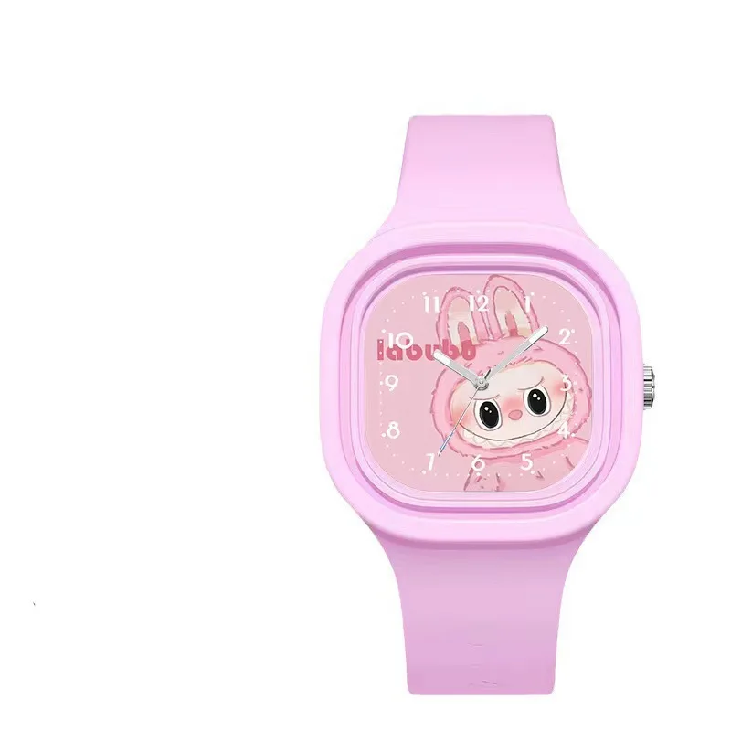 H0ff874ed51fb4eeea0c5a4fd5093f431y.webp New Labubu Kids Watch Cartoon Dolls Character Round Silicone Strap Analog Digital Watch Boys Girls Children Toys Birthday Gifts-Round dial / Red - Image 1
