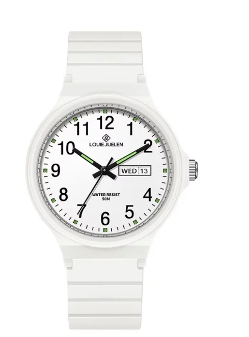 H5732c190eb1a48e7ab88df2276726931S.webp Louis Jess Outlet Youth Quartz Watch with Week Calendar Dial Men's Student Exam Special Rubber Band Children's Lun Watch-Pink / L-6060 white shell white leucorrhea - Image 1