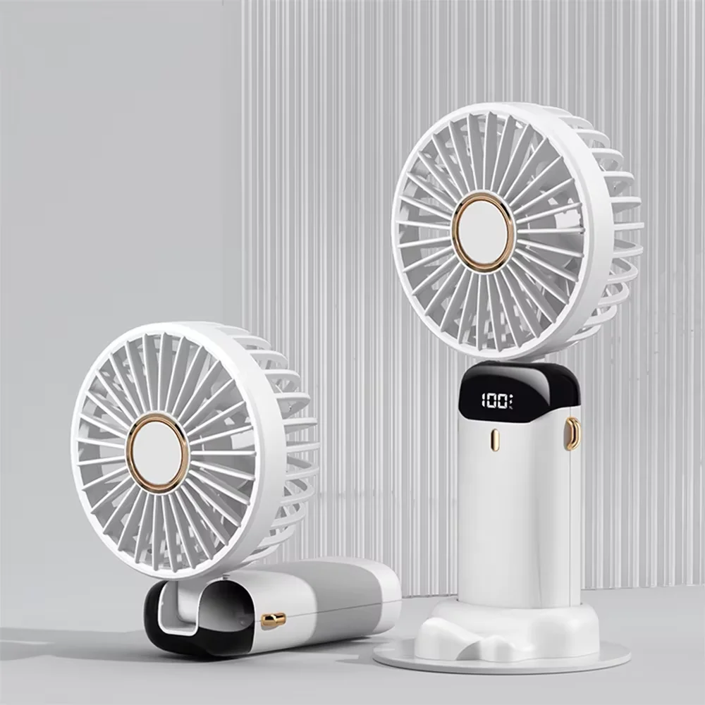 H7b817d98212f4a2287d33a4cc250cc44X.webp Portable Electric Handheld LED Digital Display Mini Small Hand Fans Students Folding Air Cooling Outdoor Stand Fan in Summer-US / White - Image 1