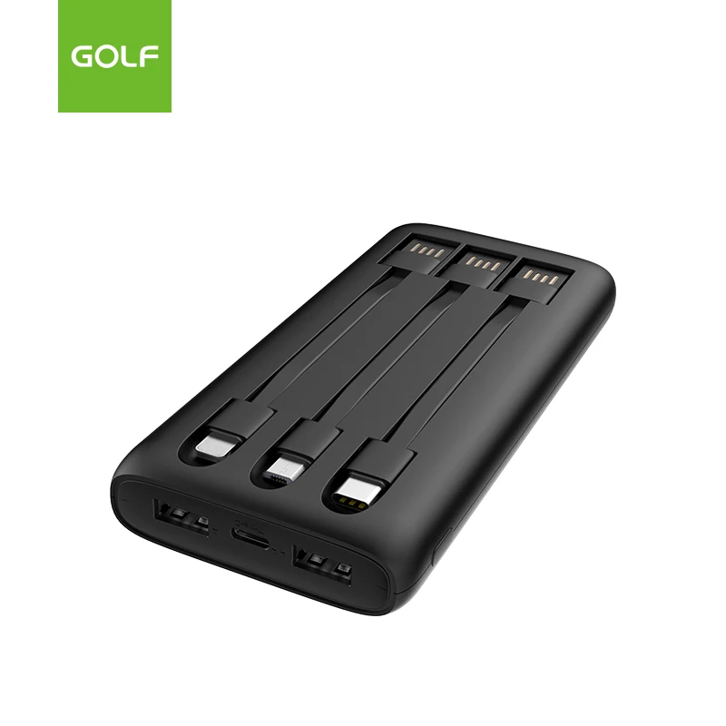 Ha6faa5c2de4745d1b44b843fb5bb0fc45.webp Power Banks 10000mAh Built in Cable Dual USB Portable Wholesale Price Customized Power Bank 10000mAh With Cable-5000-10000(mAh) / Black - Image 1