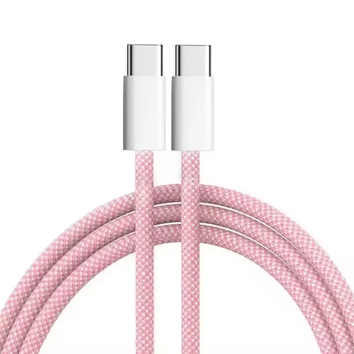 He01c2da74ec34fda8266eafca249a125I.webp New Nylon Braided PD Fast Charging Cable Type-C to Type-c Cord Data Cable for Smart Phones Pure Copper Shenzhen Manufacturer-1 m / Pink - Image 1